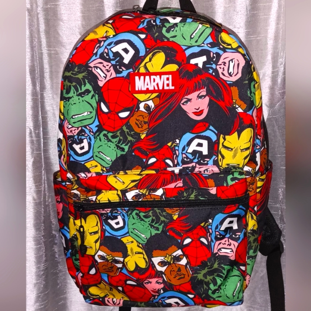 MARVEL School Backpack SUPER HEROES 17" Travel Bag Laptop Sleeve Reflective